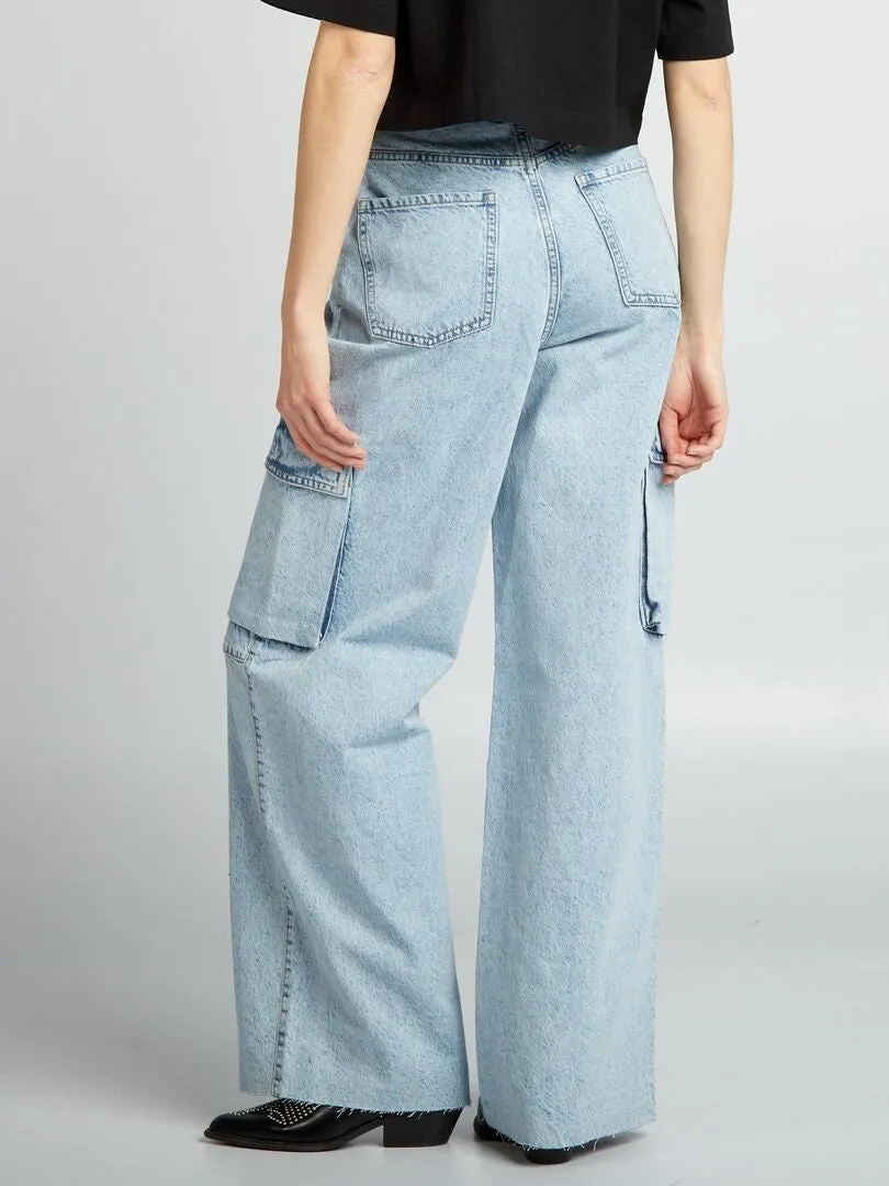 Vaquero con múltiples bolsillos wide leg - AZUL