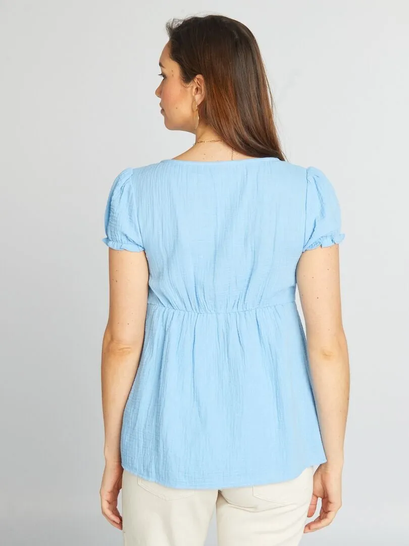 Vestido camisero premamá de gasa de algodón - AZUL
