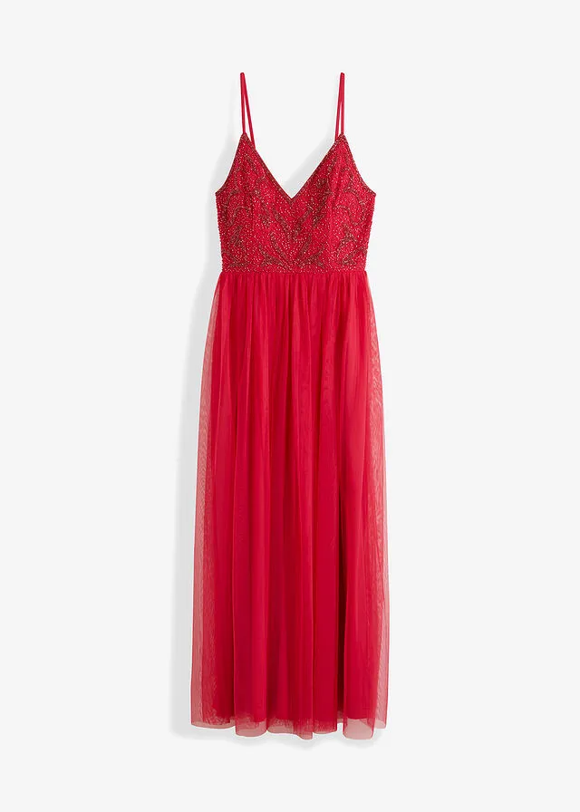 Vestido con aplicaciones de perlas Magenta
