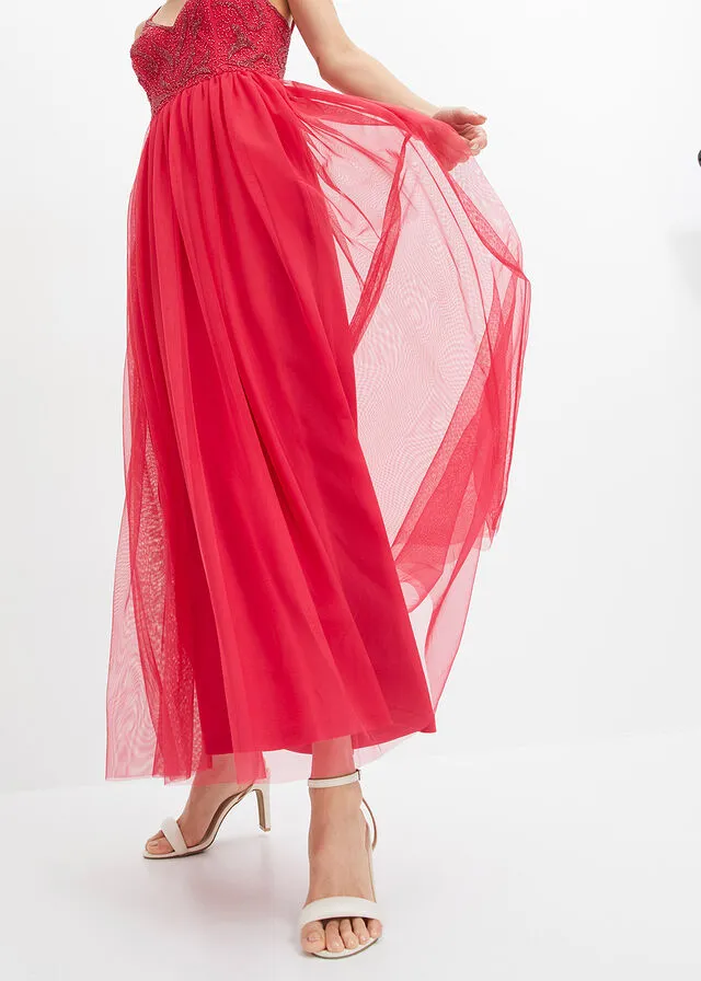 Vestido con aplicaciones de perlas Magenta