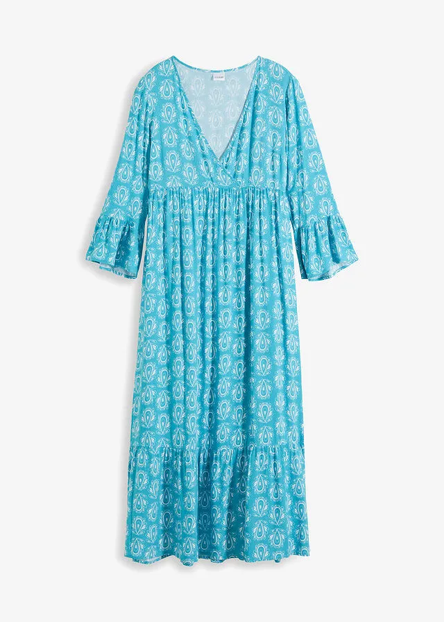 Vestido con aspecto de craftán Azul-turquesa estampado