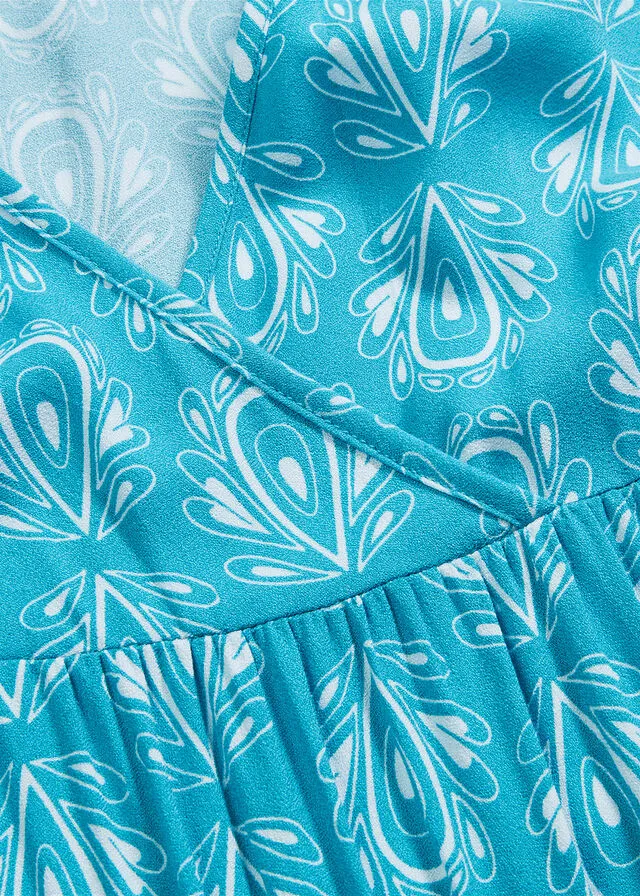 Vestido con aspecto de craftán Azul-turquesa estampado