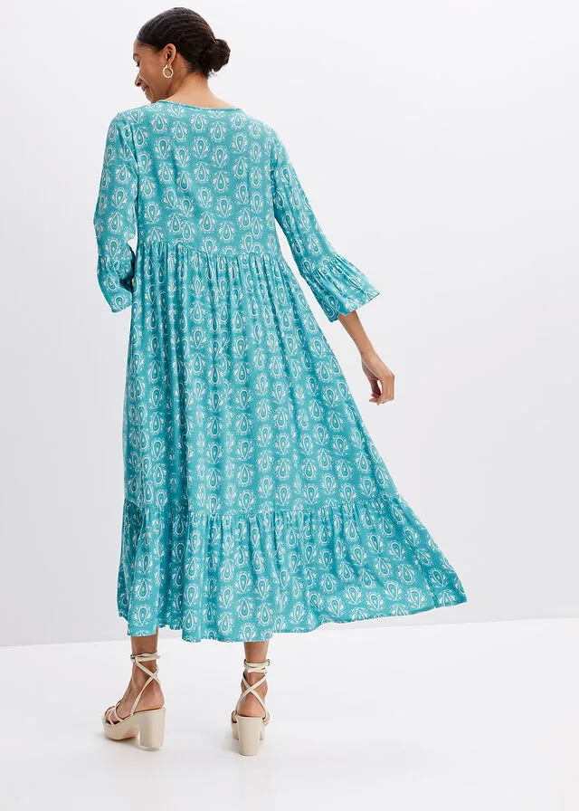 Vestido con aspecto de craftán Azul-turquesa estampado