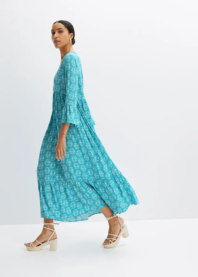 Vestido con aspecto de craftán Azul-turquesa estampado