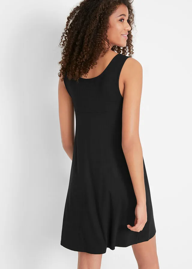 Vestido corto de punto con detalle en los tirantes Negro