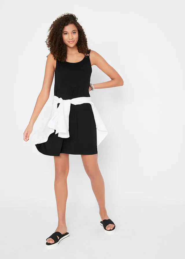 Vestido corto de punto con detalle en los tirantes Negro