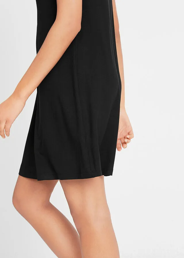 Vestido corto de punto con detalle en los tirantes Negro