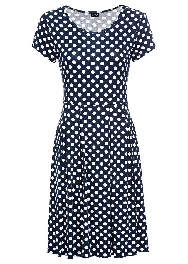 Vestido de punto Azul oscuro-blanco lana de lunares