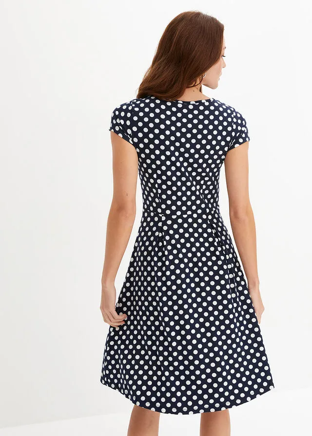 Vestido de punto Azul oscuro-blanco lana de lunares