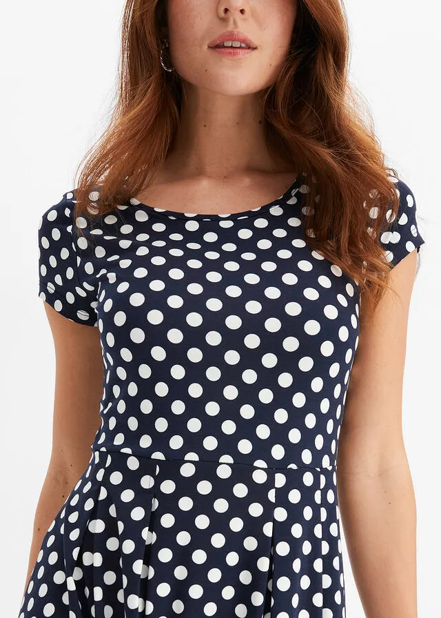 Vestido de punto Azul oscuro-blanco lana de lunares
