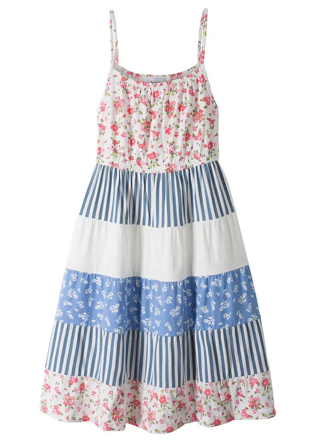 Vestido de punto Blanco lana-azul intermedio estampado