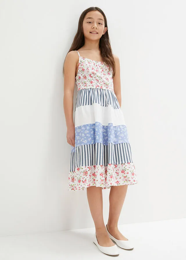 Vestido de punto Blanco lana-azul intermedio estampado