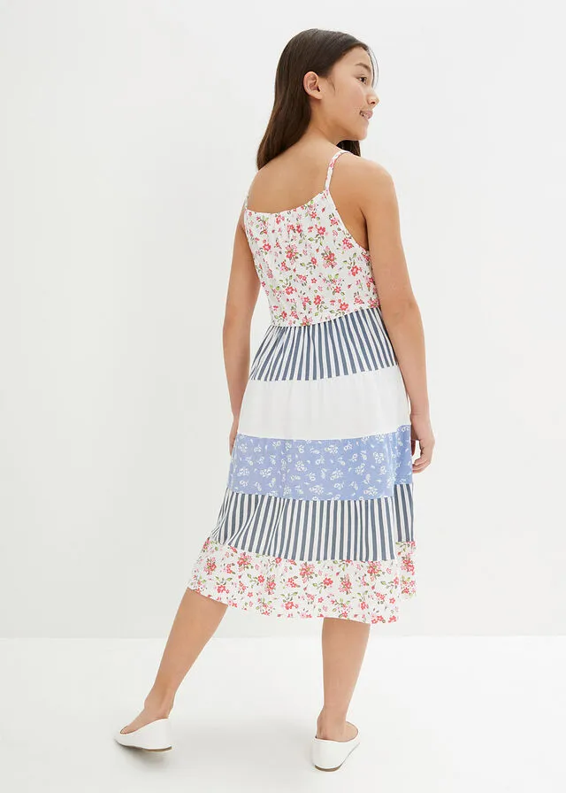 Vestido de punto Blanco lana-azul intermedio estampado