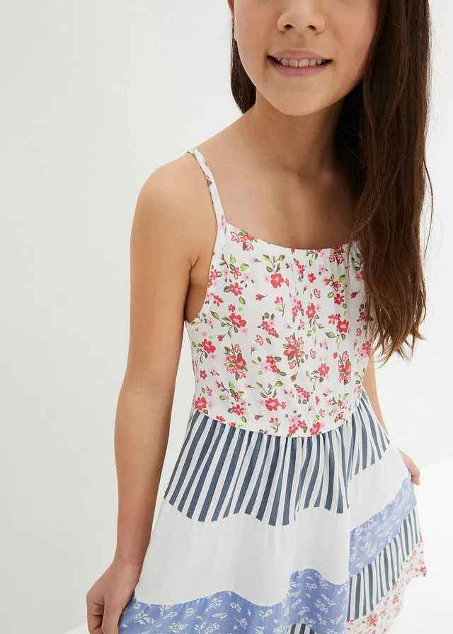 Vestido de punto Blanco lana-azul intermedio estampado