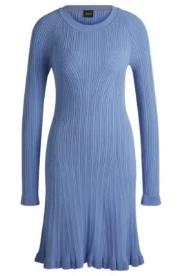 Vestido de punto de manga larga con estructura de canalé