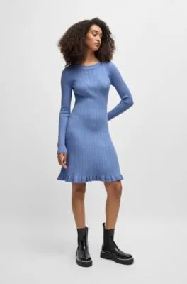 Vestido de punto de manga larga con estructura de canalé