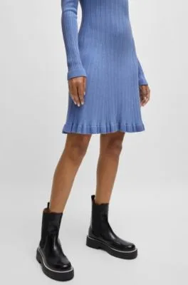 Vestido de punto de manga larga con estructura de canalé