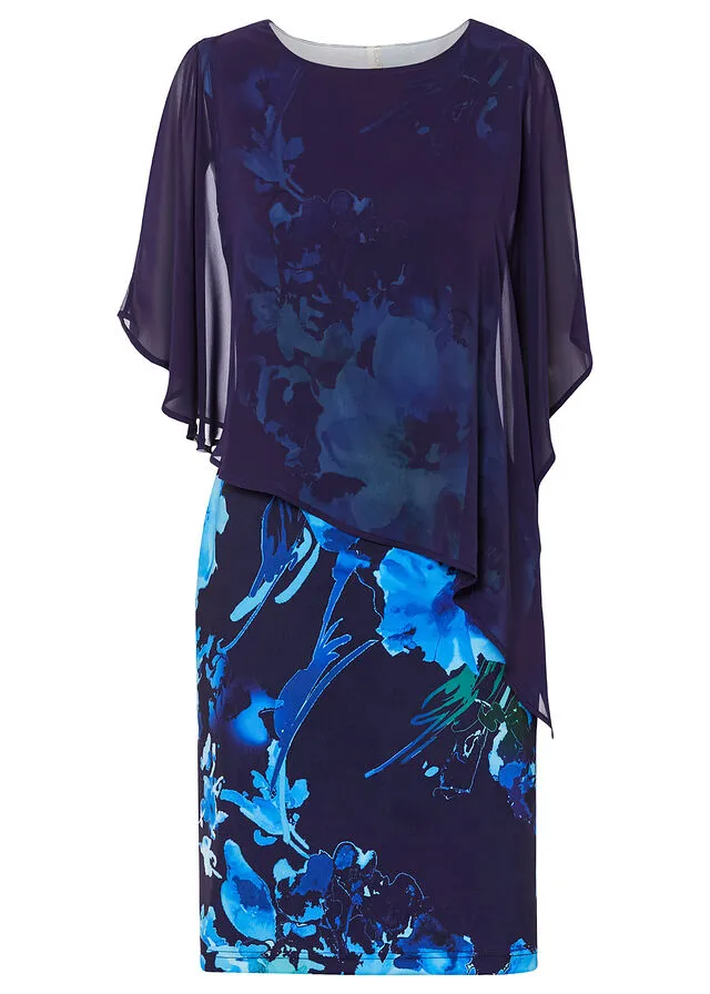 Vestido de tubo con capa Azul con flores