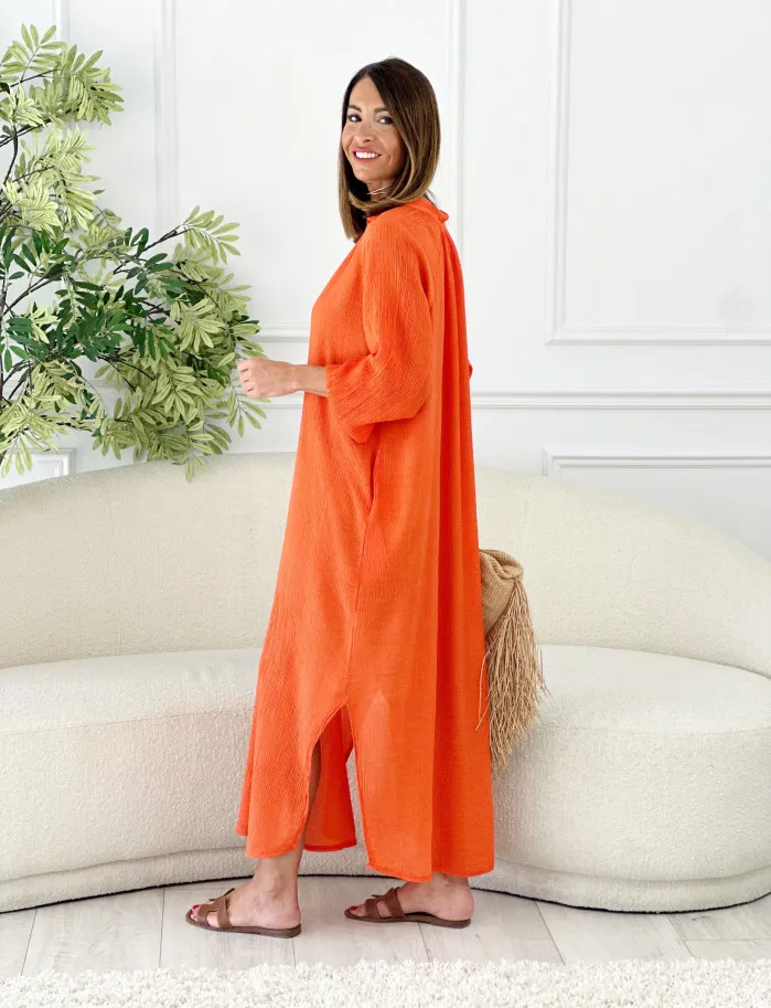 Vestido kaftan aruba coral