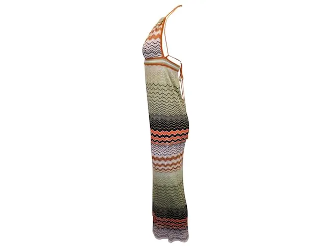 Vestido largo con cuello halter y punto ondulado de algodón multicolor de M Missoni Impresión de pitón 