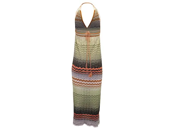 Vestido largo con cuello halter y punto ondulado de algodón multicolor de M Missoni Impresión de pitón 