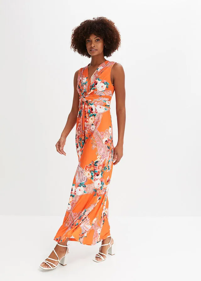 Vestido largo con detalle cruzado Naranja oscuro de flores