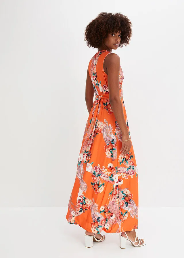 Vestido largo con detalle cruzado Naranja oscuro de flores