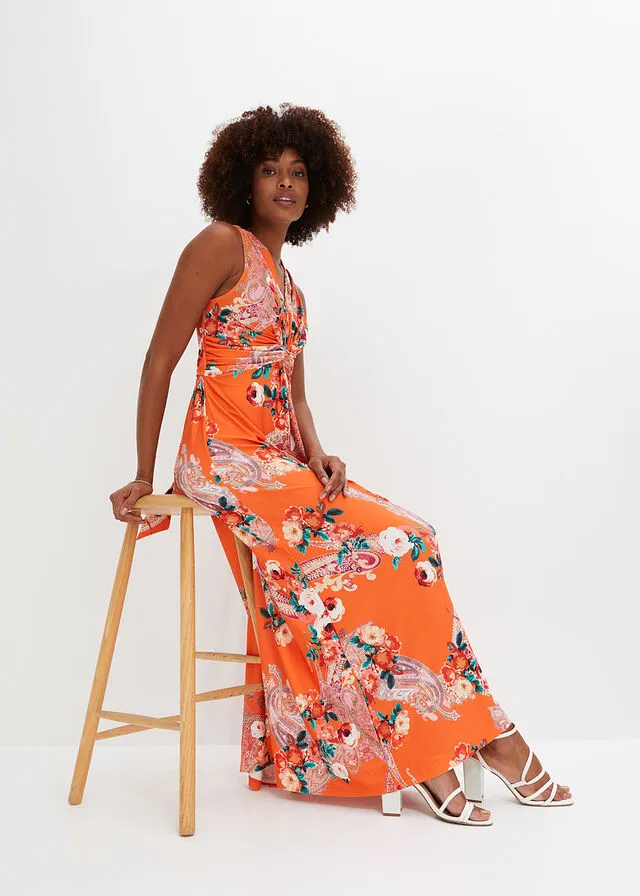 Vestido largo con detalle cruzado Naranja oscuro de flores