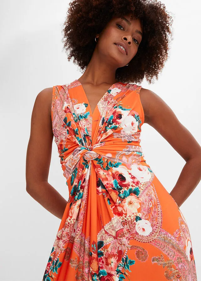 Vestido largo con detalle cruzado Naranja oscuro de flores