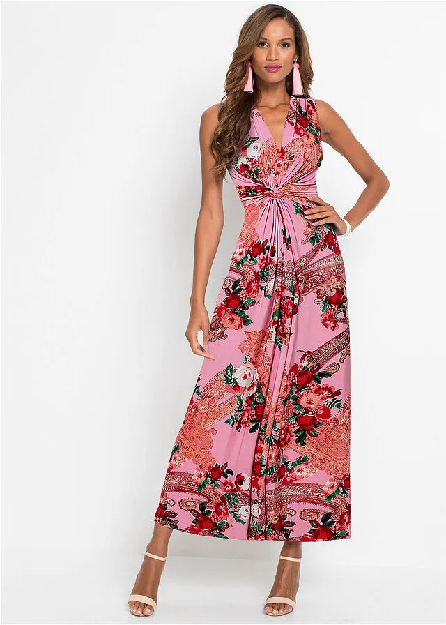 Vestido largo con detalle cruzado Rosa con estampado de flores