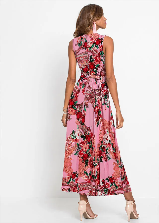 Vestido largo con detalle cruzado Rosa con estampado de flores