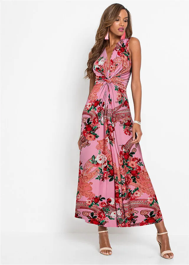 Vestido largo con detalle cruzado Rosa con estampado de flores