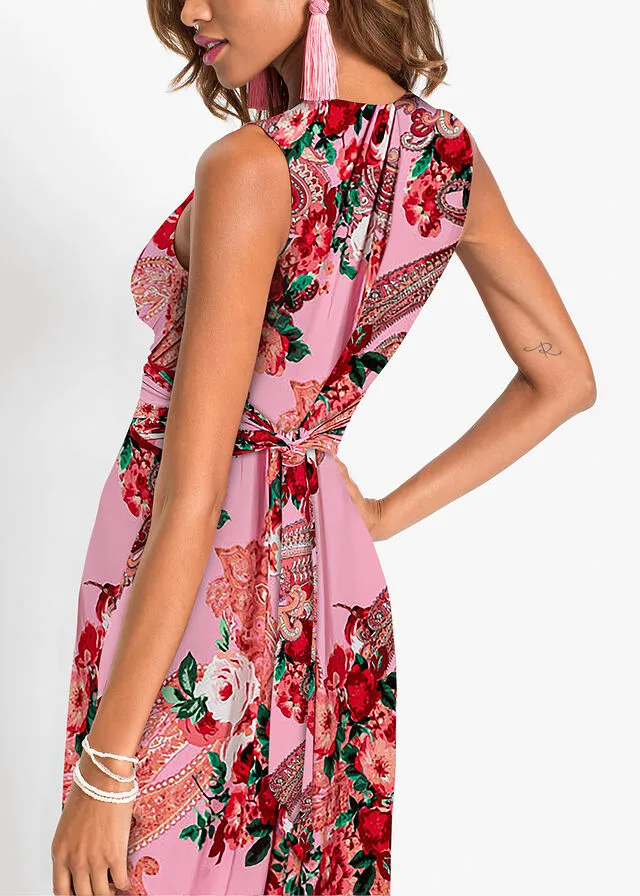 Vestido largo con detalle cruzado Rosa con estampado de flores
