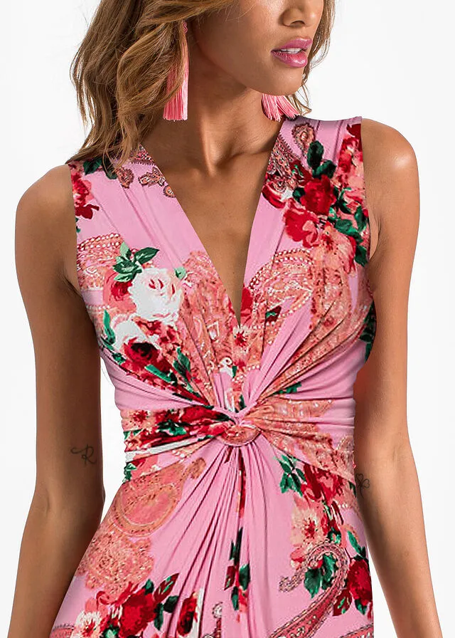 Vestido largo con detalle cruzado Rosa con estampado de flores