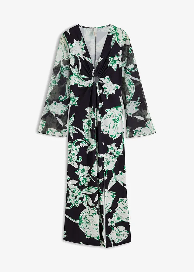 Vestido largo con detalle de anilla Verde de flores