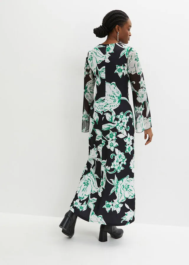 Vestido largo con detalle de anilla Verde de flores