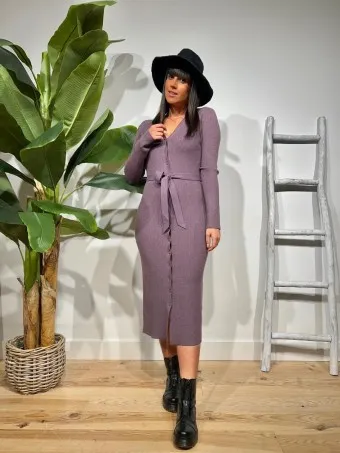 Vestido Largo Punto BRISICK Berenjena