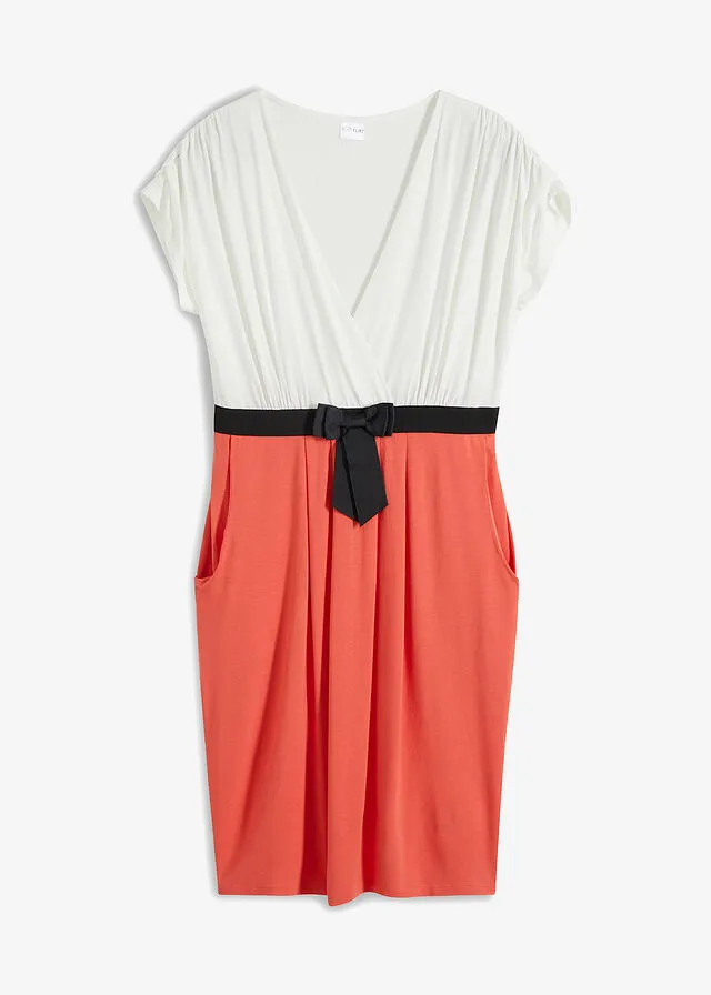 Vestido peplum con lazo en la cintura Blanco lana-coral