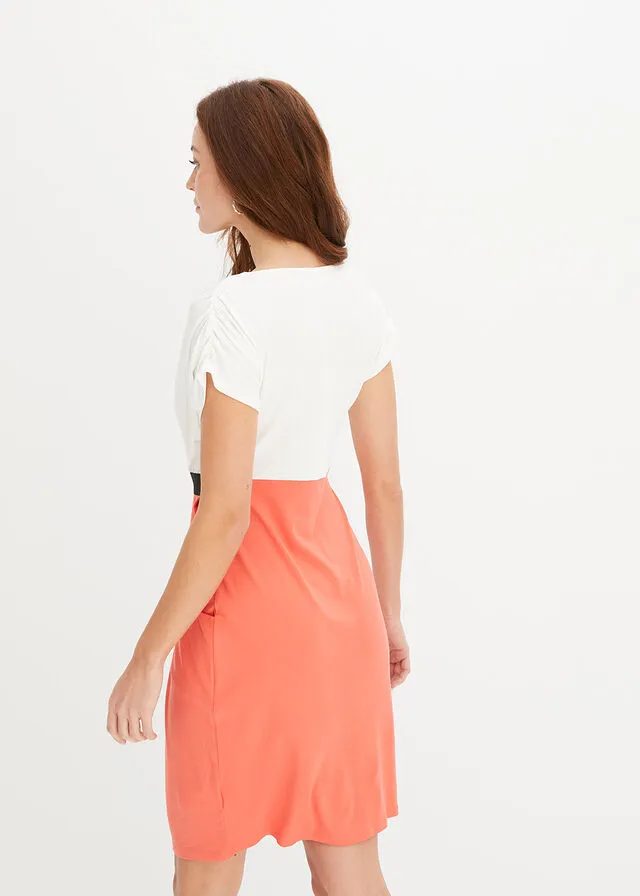 Vestido peplum con lazo en la cintura Blanco lana-coral