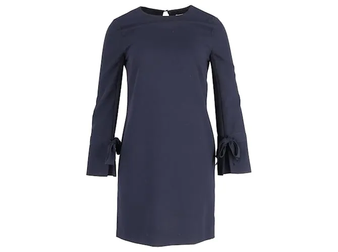 Vestido tipo túnica con lazo en las mangas de Iris & Ink en poliéster azul marino 