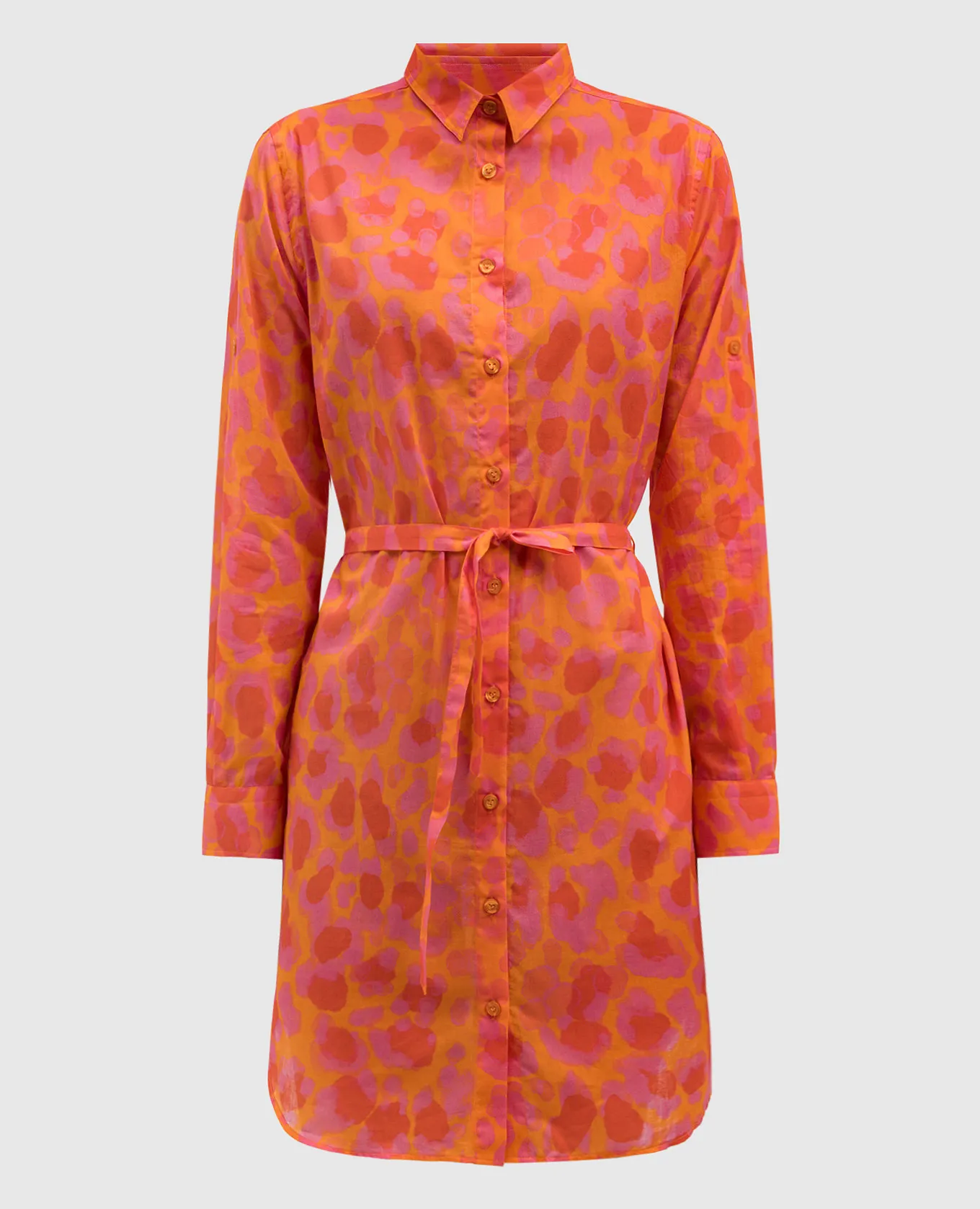 Vilebrequin Orange shirt dress in animal print with logo embroidery