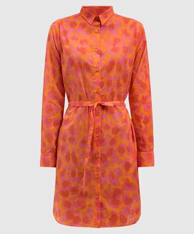 Vilebrequin Orange shirt dress in animal print with logo embroidery