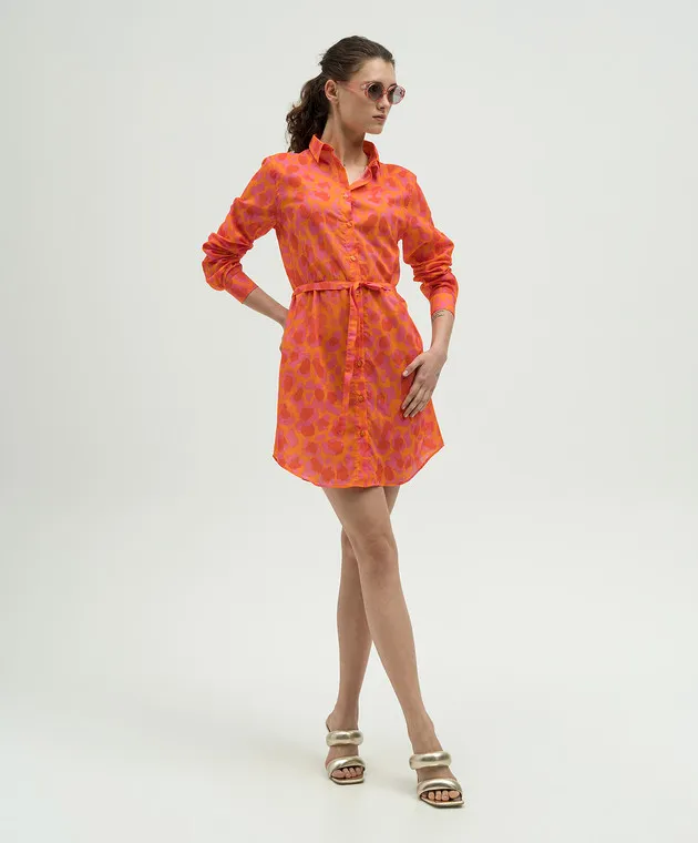 Vilebrequin Orange shirt dress in animal print with logo embroidery