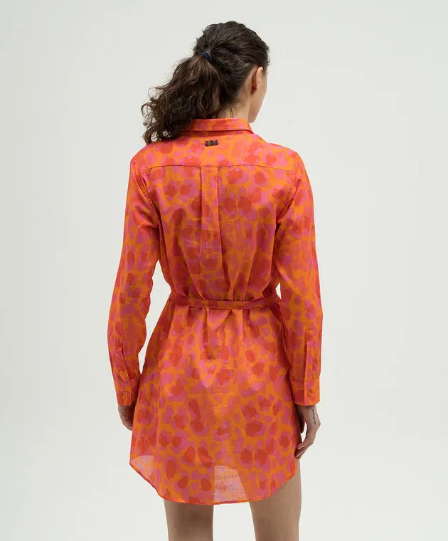 Vilebrequin Orange shirt dress in animal print with logo embroidery