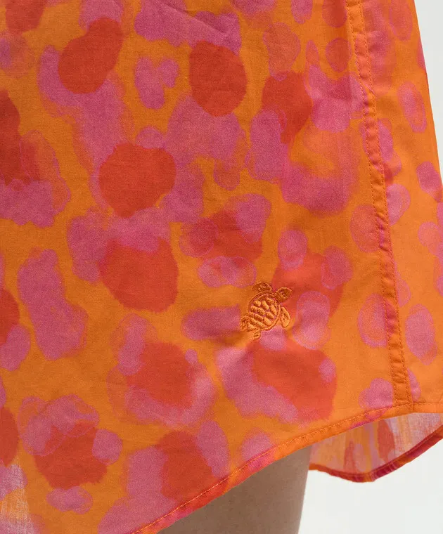 Vilebrequin Orange shirt dress in animal print with logo embroidery
