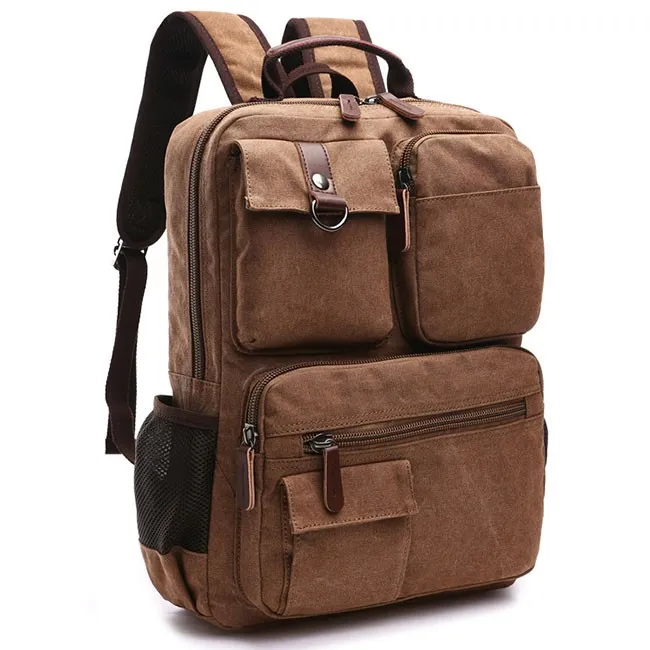 Vintage Brown Large Capacity Multi-pocketed Outdoor Travel Backpack School Canvas Laptop Backpack 