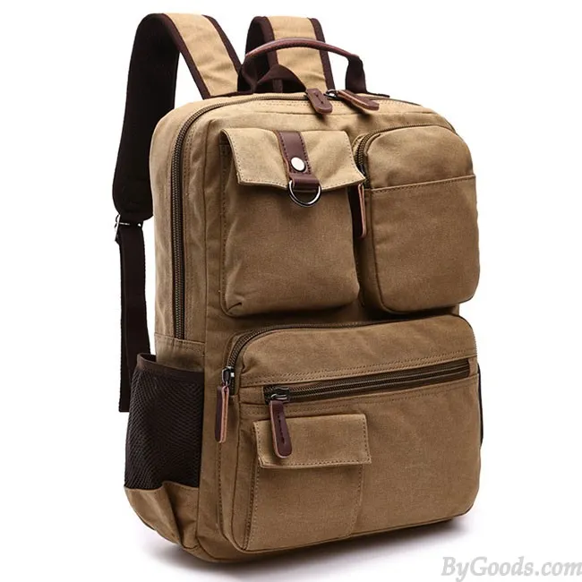 Vintage Brown Large Capacity Multi-pocketed Outdoor Travel Backpack School Canvas Laptop Backpack 