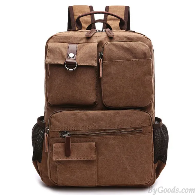 Vintage Brown Large Capacity Multi-pocketed Outdoor Travel Backpack School Canvas Laptop Backpack 
