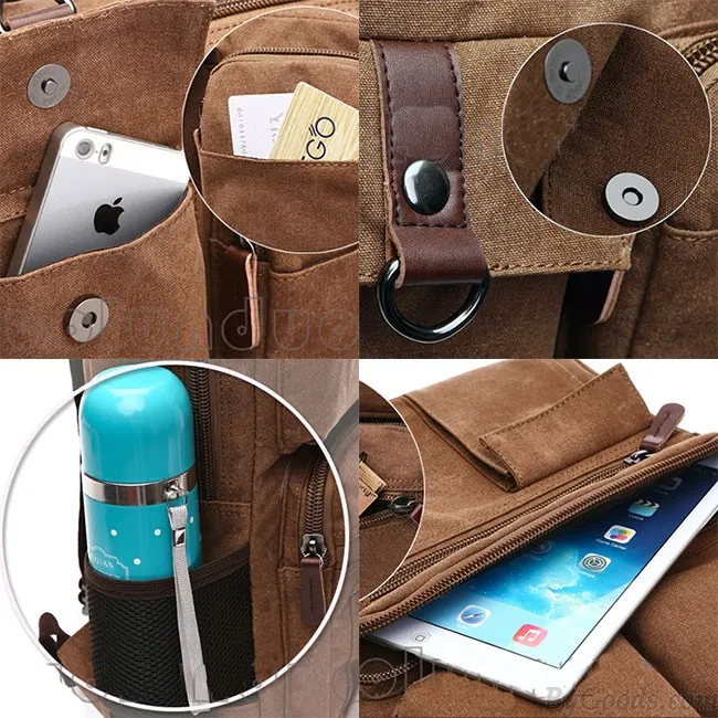 Vintage Brown Large Capacity Multi-pocketed Outdoor Travel Backpack School Canvas Laptop Backpack 