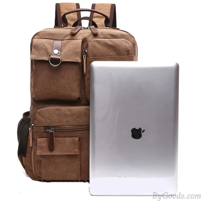 Vintage Brown Large Capacity Multi-pocketed Outdoor Travel Backpack School Canvas Laptop Backpack 